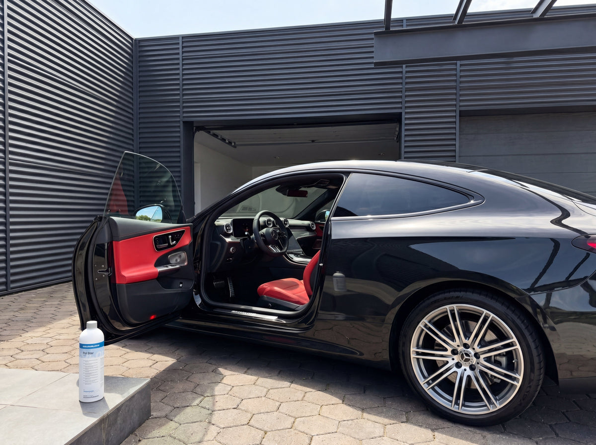 COLOURLOCK Pol Star Konzentrat 1 Liter — pH-neutraler Reiniger für Stoff, Leder und Alcantara, Mercedes-AMG CLE 53 Coupé in der Werkstatt