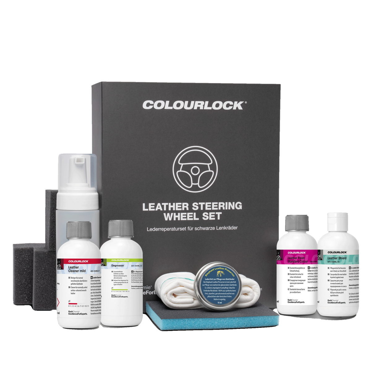 COLOURLOCK "Leather Steering Wheel" Set (Lederreperaturset für schwarze Lenkräder)